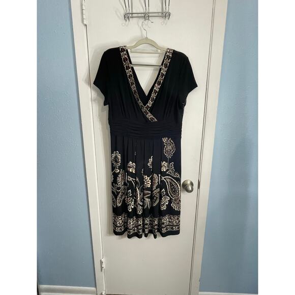 Y2K Studio I Dress Plus Size 16P Black Faux Wrap Floral Paisley Gilmore Girls - Picture 1 of 6